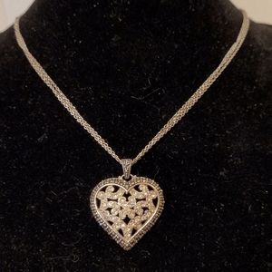Marcasite Rhinestone Heart Pendant Necklace.